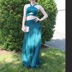 La Femme Two Piece Emerald/Turquoise Prom Dress